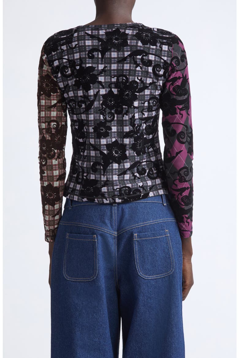 Duchess Flocked Mesh Top, Alternate, color, BLACK MULTI