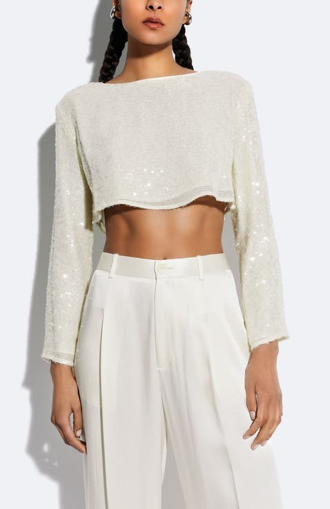 Sequin Cropped Boatneck Top
