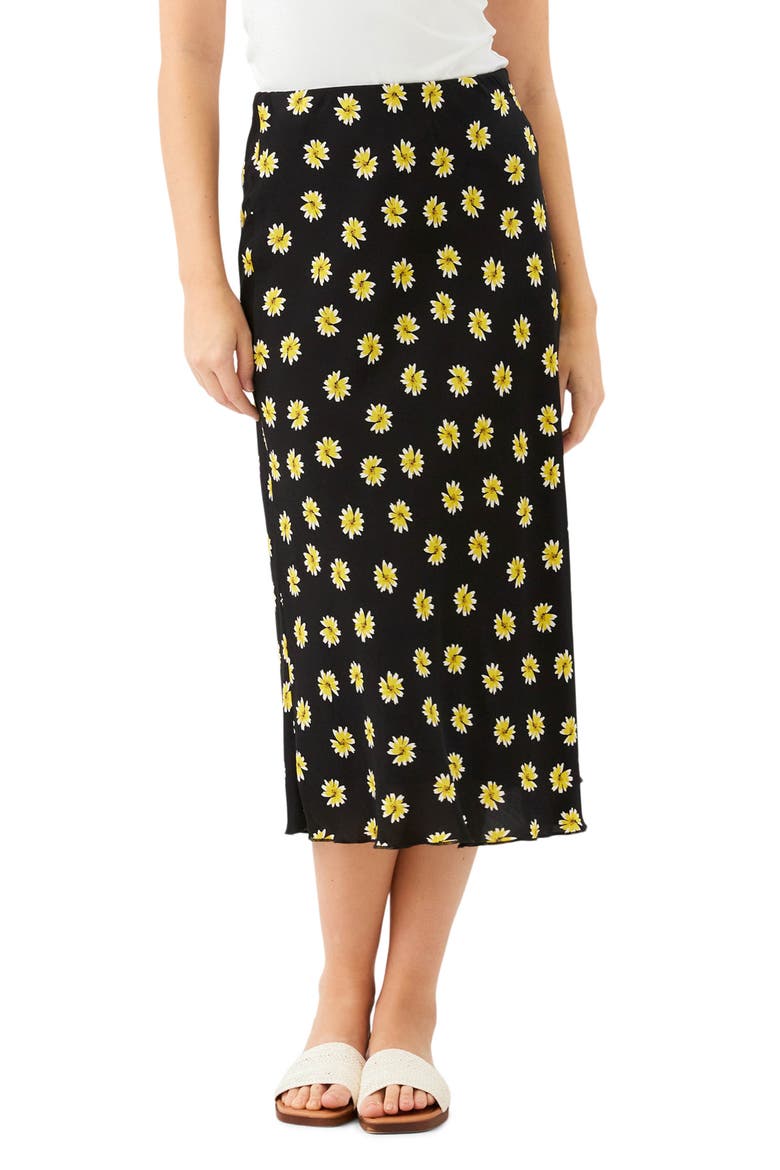 Floral Print Bias Cut Midi Skirt, Main, color, BLACK PRINT