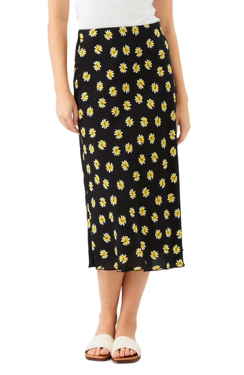Karen Kane Floral Print Bias Cut Midi Skirt, Main, color, Black Print