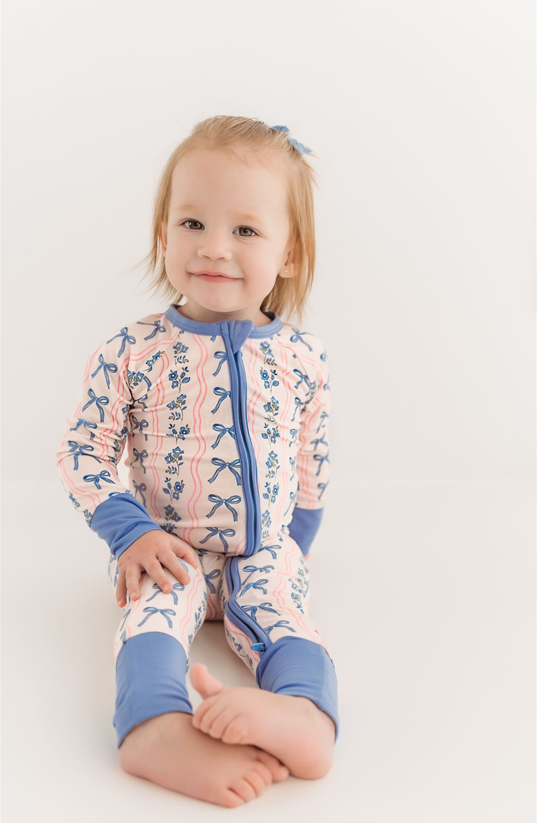 In My Jammers Amelia Bow Zipper Romper, Alternate, color, Blue Floral
