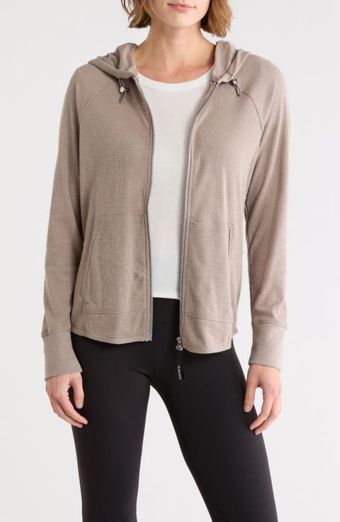 Slub Waffle Knit Zip Hoodie