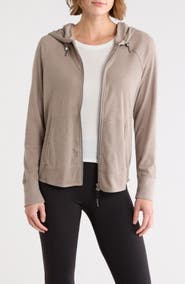 DKNY Slub Waffle Knit Zip Hoodie