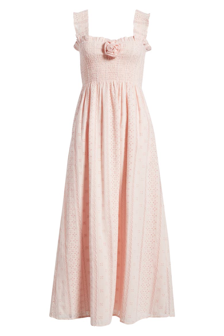 Rosetta Nap Smocked Bodice Cotton Broderie Anglaise Sundress, Alternate, color, POWDER PINK