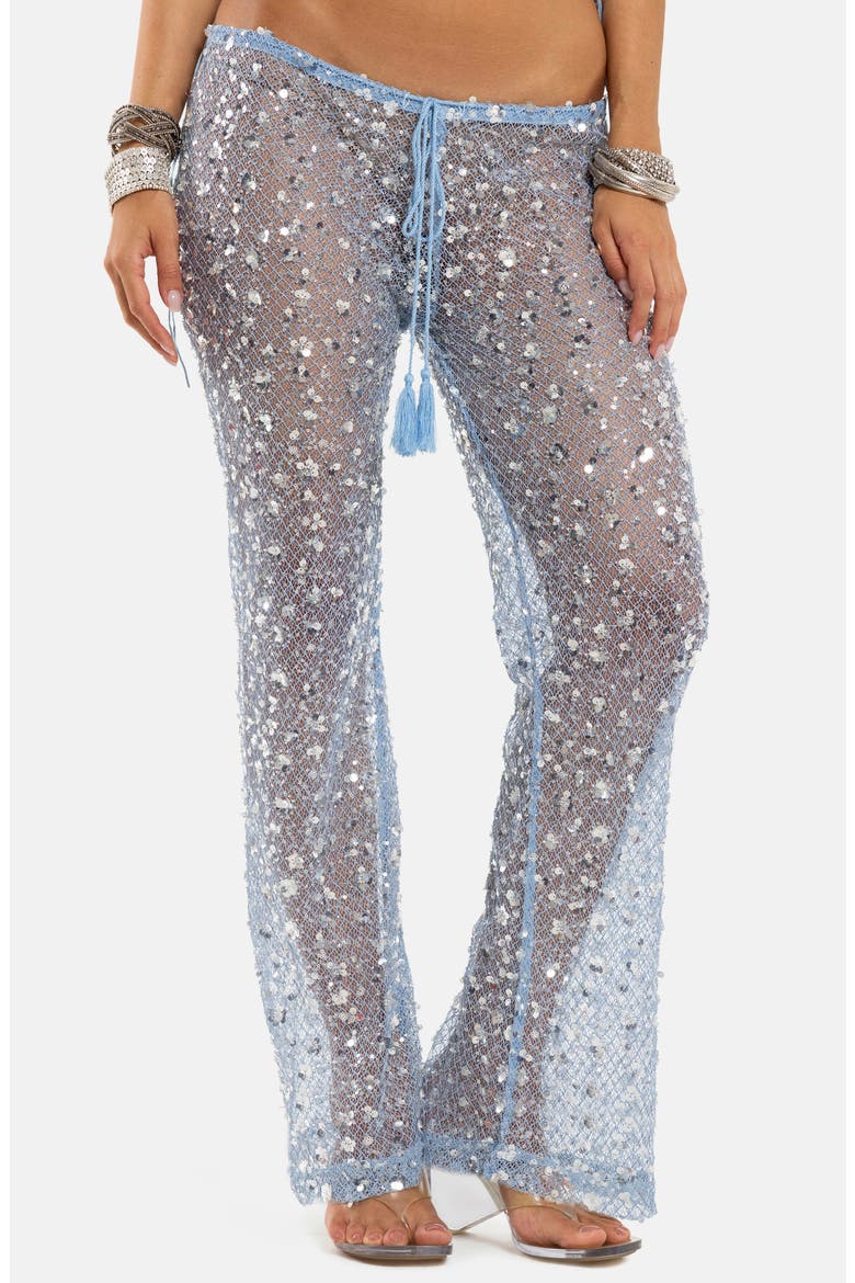 Sequin Embellished Sheer Lace Pants, Main, color, TURQUOISE