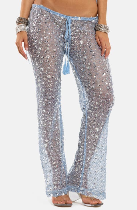 Sequin Embellished Sheer Lace Pants