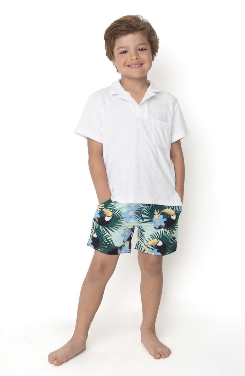 Shade Critters Kids' Toucan Print UPF 50+ Swim Trunks, Alternate, color, Green Multi