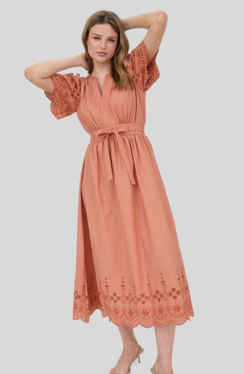 Blu Pepper Eyelet Tie Waist Maxi Dress In Brown