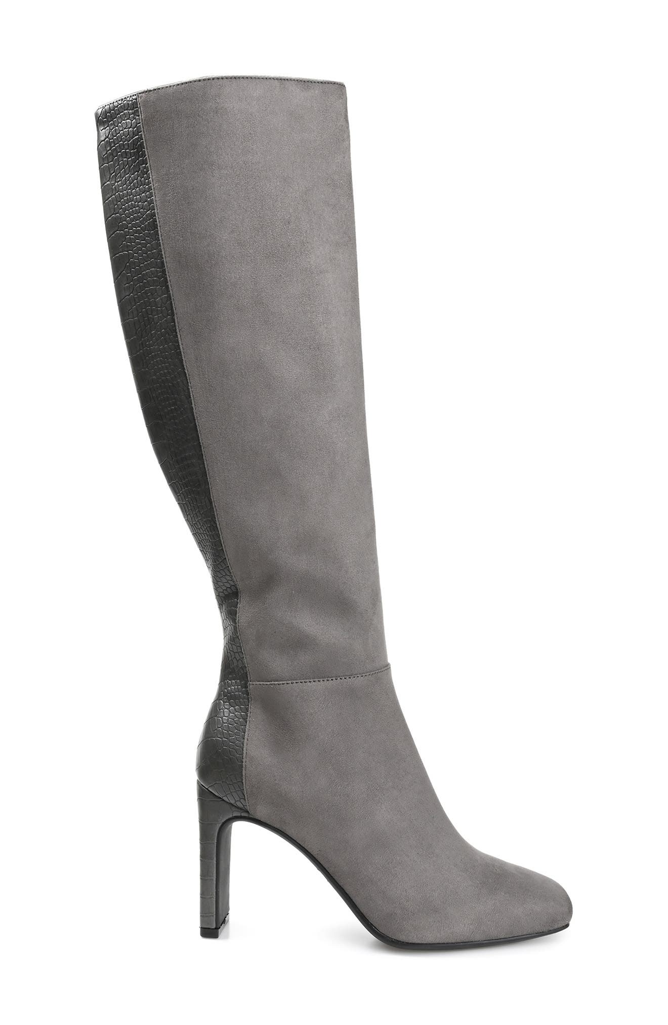 Journee Collection Elisabeth Croc Embossed Tall Boot, Alternate, color, Grey