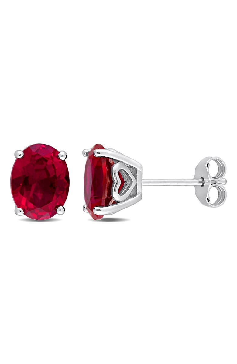 DELMAR Lab-Created Ruby Oval Stud Earrings, Main, color, Red