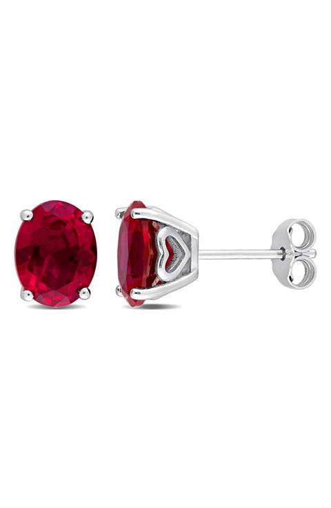 Lab-Created Ruby Oval Stud Earrings