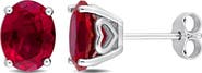 DELMAR Lab-Created Ruby Oval Stud Earrings