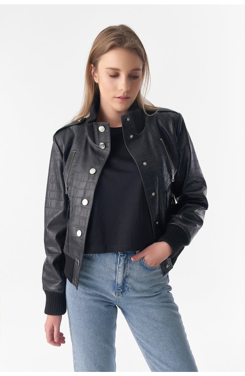 Furniq UK Verity Textured Bomber Jacket, Main, color, Black