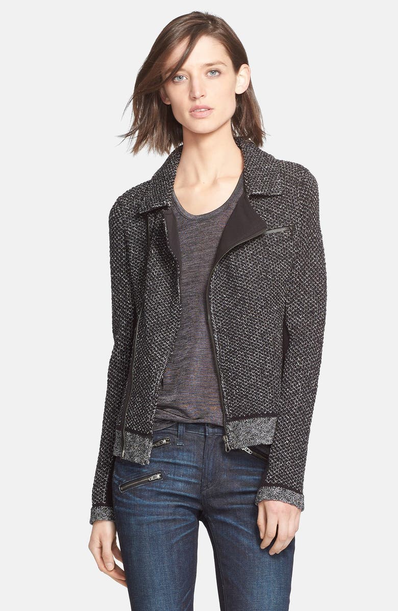 rag & bone 'Melinda' Metallic Knit Biker Jacket, Main, color,