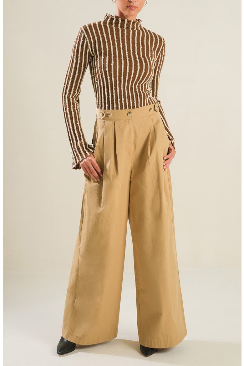 High Waist Pleated Wide Leg Cotton Pants, Alternate, color, CAMEL