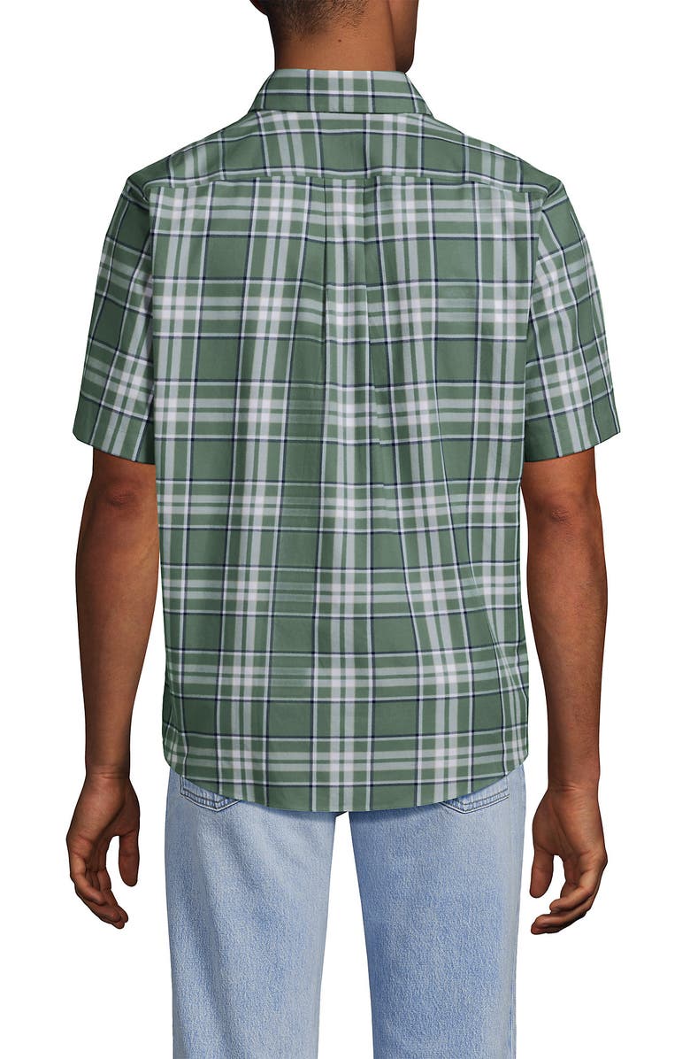 Lands' End Short Sleeve No Iron Twill Shirt, Alternate, color, Eucalyptus/Navy Plaid