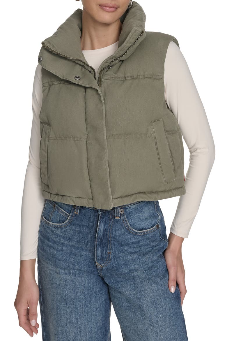 Cotton Crop Puffer Vest, Main, color, LIGHT OLIVE