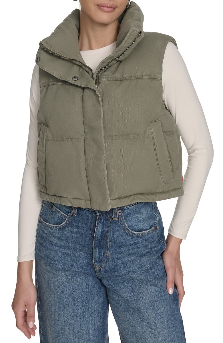 Levi's Cotton Crop Puffer Vest, Main, color, Light Olive