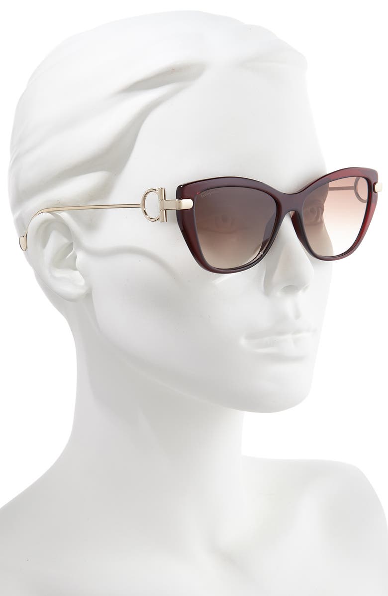 FERRAGAMO Salvatore Ferragamo 55mm Cat Eye Sunglasses, Alternate, color, Wine