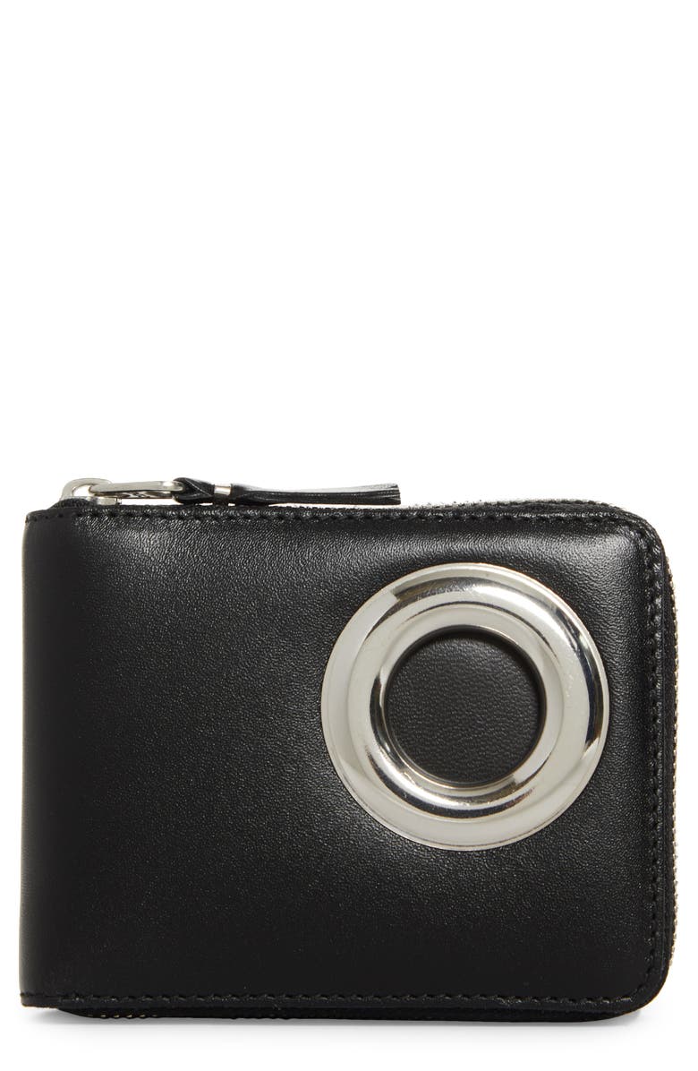 Comme des Garçons Wallets Small Eyelet Leather Half Zip Wallet, Main, color, Black