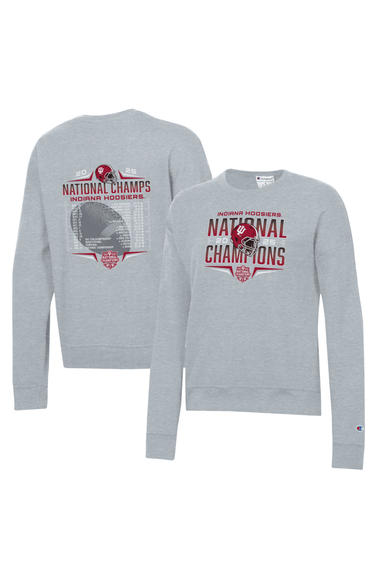 Unisex Champion  Heather Gray Indiana Hoosiers College Football Playoff 2025 National Champions Schedule Sweatshirt, Main, color, Heather Gray