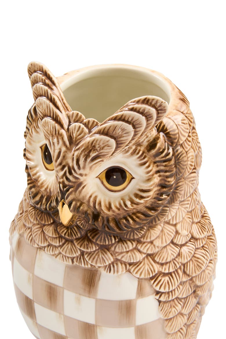 Mocha Check Ceramic Owl Vase, Alternate, color, BROWN