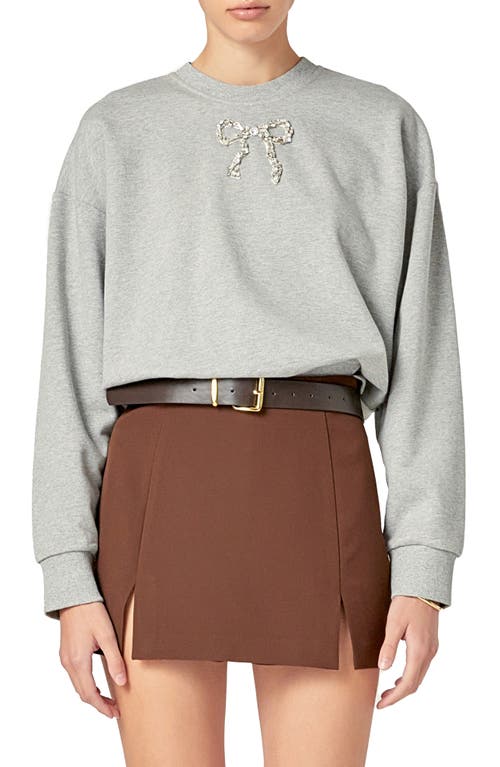 English Factory Embellished Bow Sweatshirt In Heather Grey