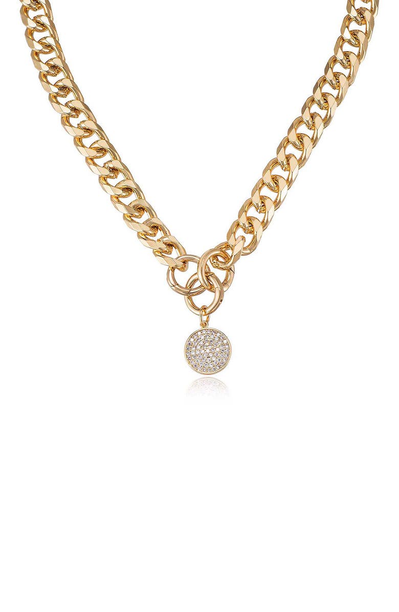 Ettika Crystal Disc Collar Necklace, Alternate, color, Gold