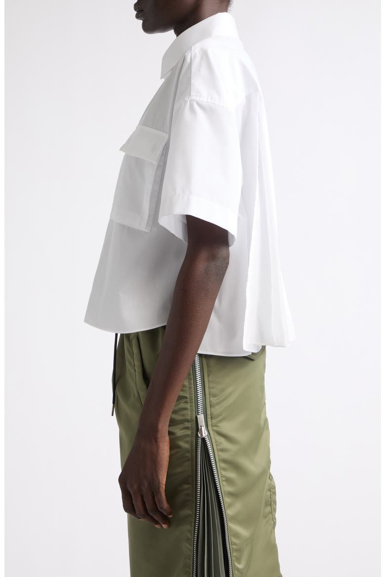 Pleat Back Crop Poplin Button-Up Shirt, Alternate, color, WHITE