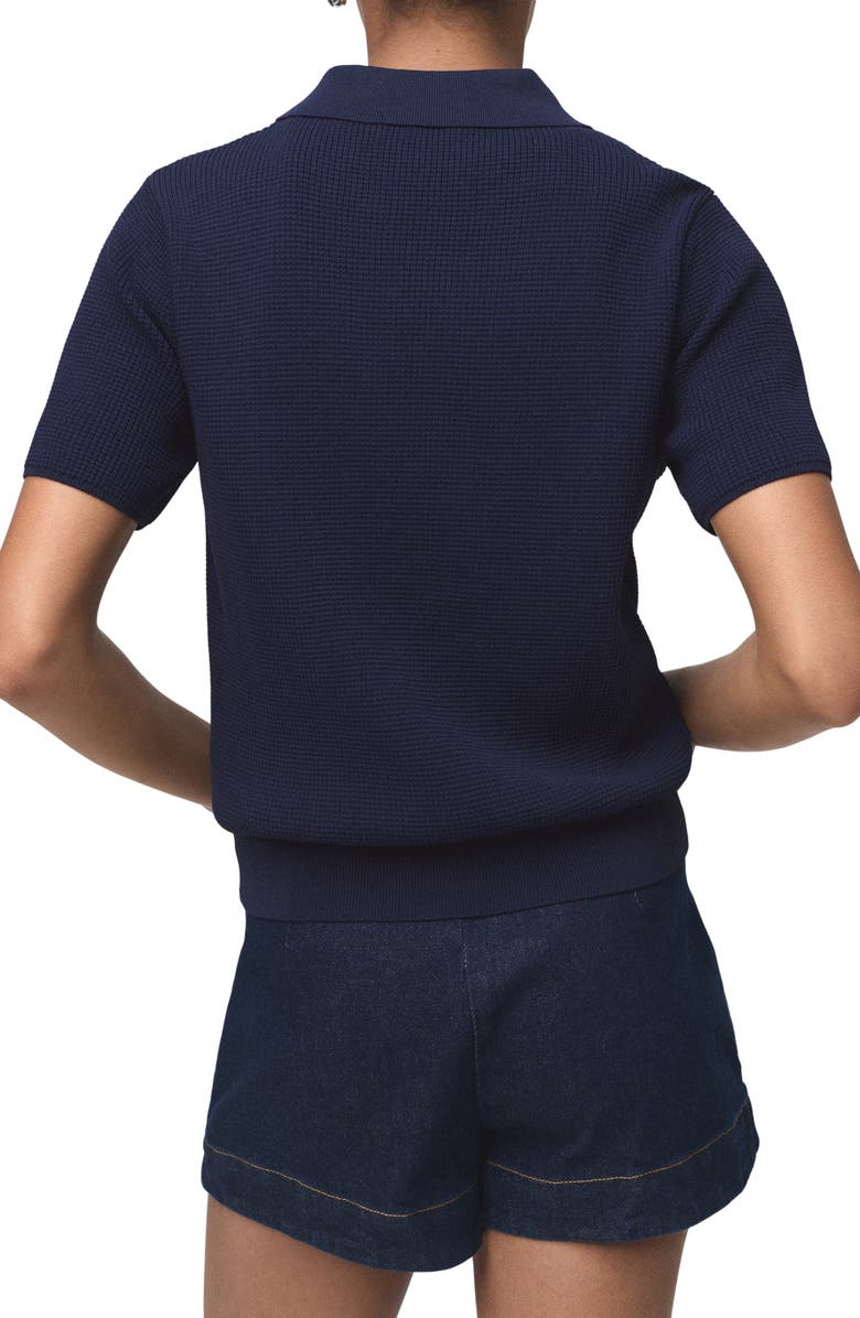 MANGO Spread Collar Short Sleeve Sweater, Alternate, color, Dark Navy