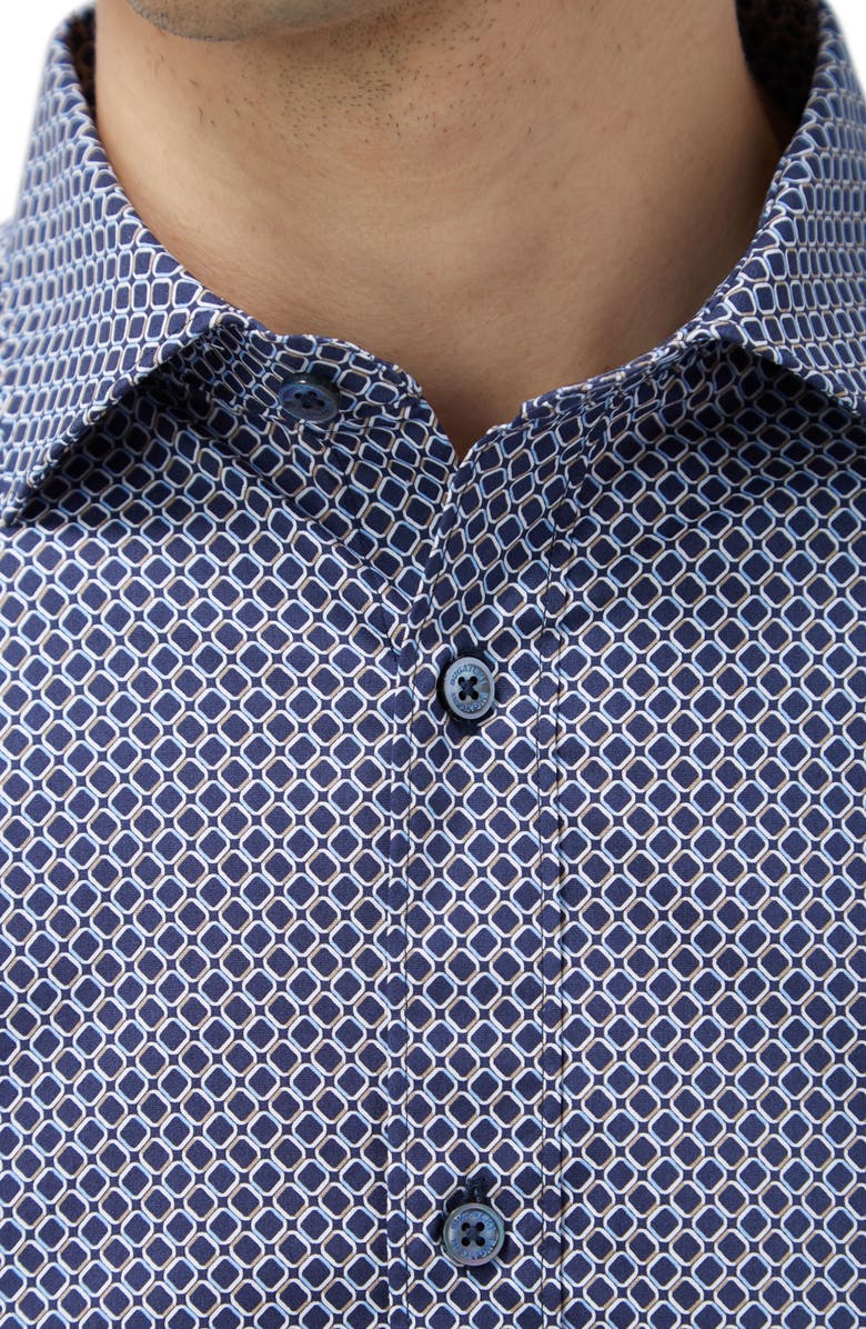 Bugatchi Axel Shaped Fit Geo Print Stretch Button-Up Shirt, Alternate, color, Navy