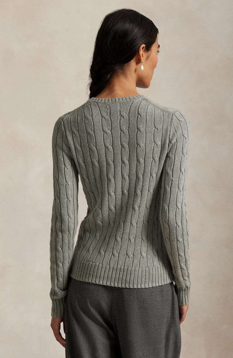 Polo Ralph Lauren Cable Cotton Crewneck Sweater, Alternate, color, Fawn Grey Heather