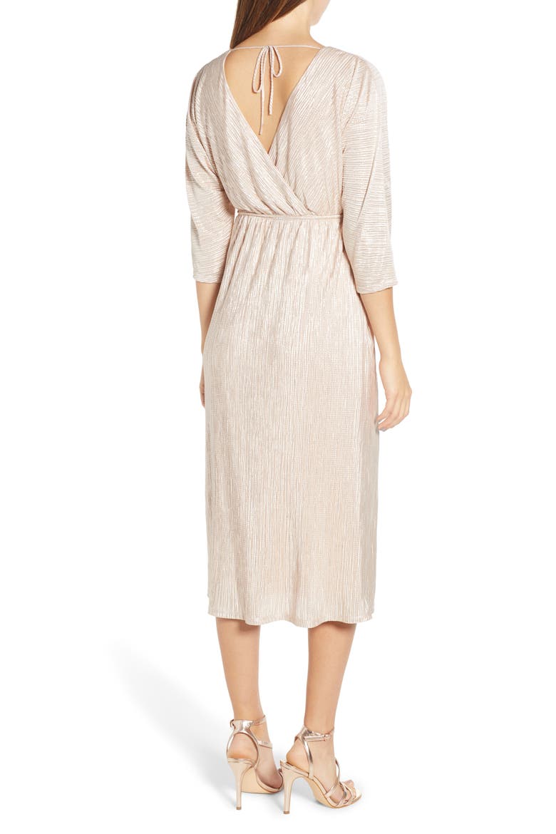 Faux Wrap Midi Dress, Alternate, color, METALLIC GOLD