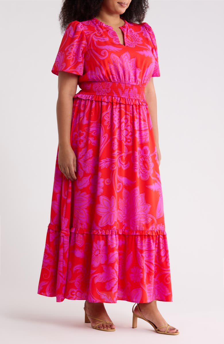 SUGARLIPS Imara Floral Valencia Maxi Dress, Alternate, color, Red-Fuchsia
