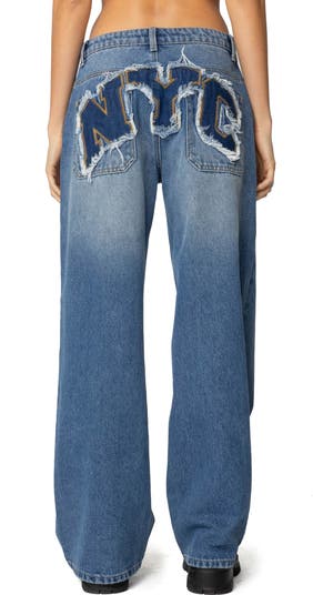 NYC Washed Low Rise Wide Leg Jeans