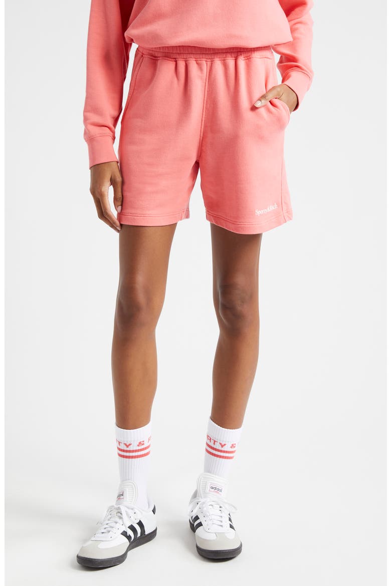 Serif Logo Stretch Organic Cotton Gym Shorts, Main, color, COTTON CANDY