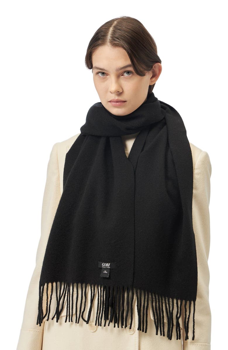 GOBI Mongolian Cashmere Cashmere Fringed Scarf, Alternate, color, Black