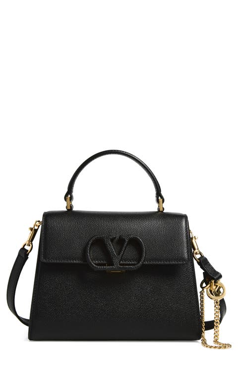 V-Sling Logo Top Handle Leather Bag