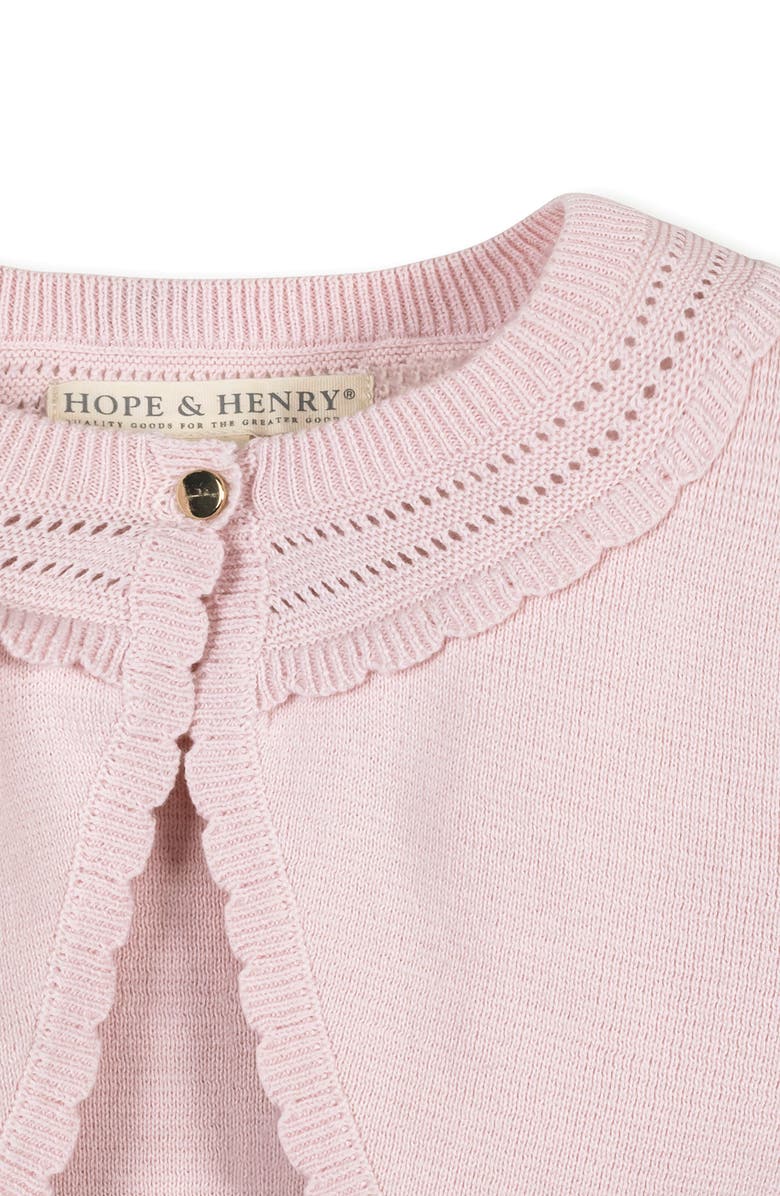 Hope & Henry Baby Girls' Organic Cropped Special Cardigan, Infant, Alternate, color, Pale Pink Scallop