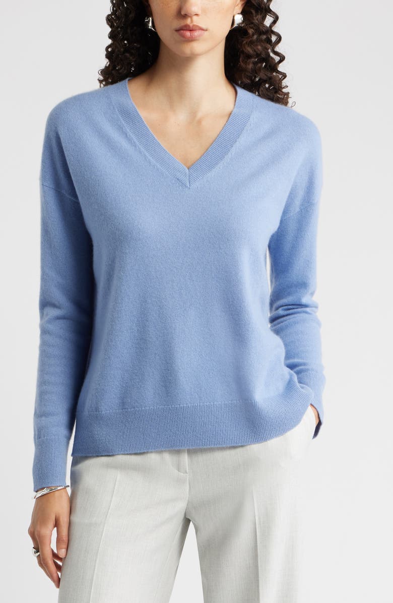 Nordstrom V-Neck Cashmere Sweater, Main, color, Blue Bel Air