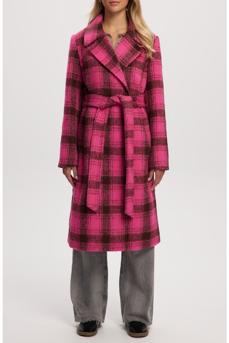 Katja Vegan Wool Plaid Coat, Main, color, HOT PINK