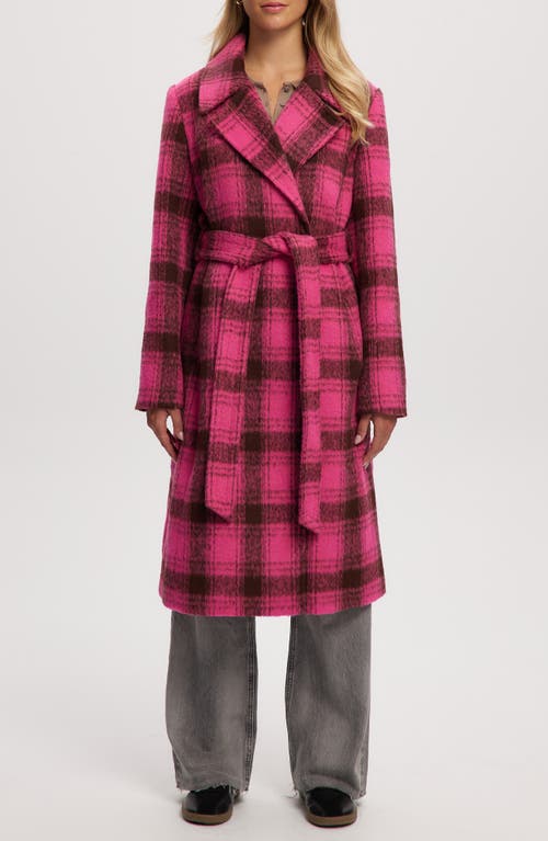 Noize Katja Vegan Wool Plaid Coat In Pink