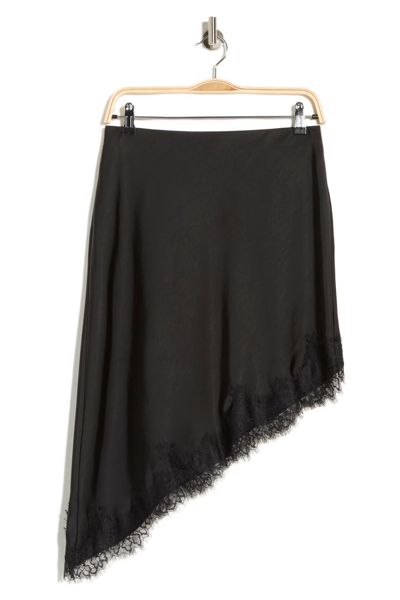 Asymetric Lace Trim Skirt, Alternate, color, BLACK