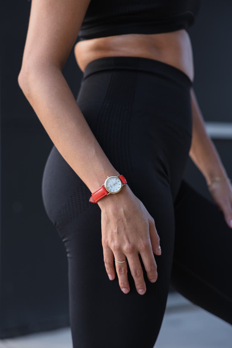 Easy Read Round Leather Watch- 24MM, Alternate, color, Red