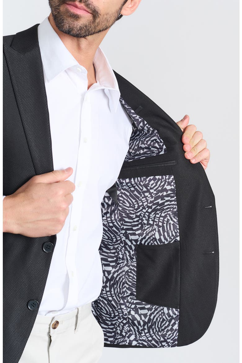 Slim Fit Peak Lapel Micro Check Blazer, Alternate, color, BLACK