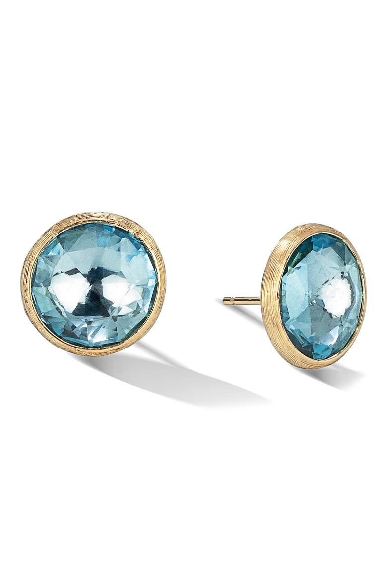 Jaipur Blue Topaz Stud Earrings, Main, color, YELLOW GOLD