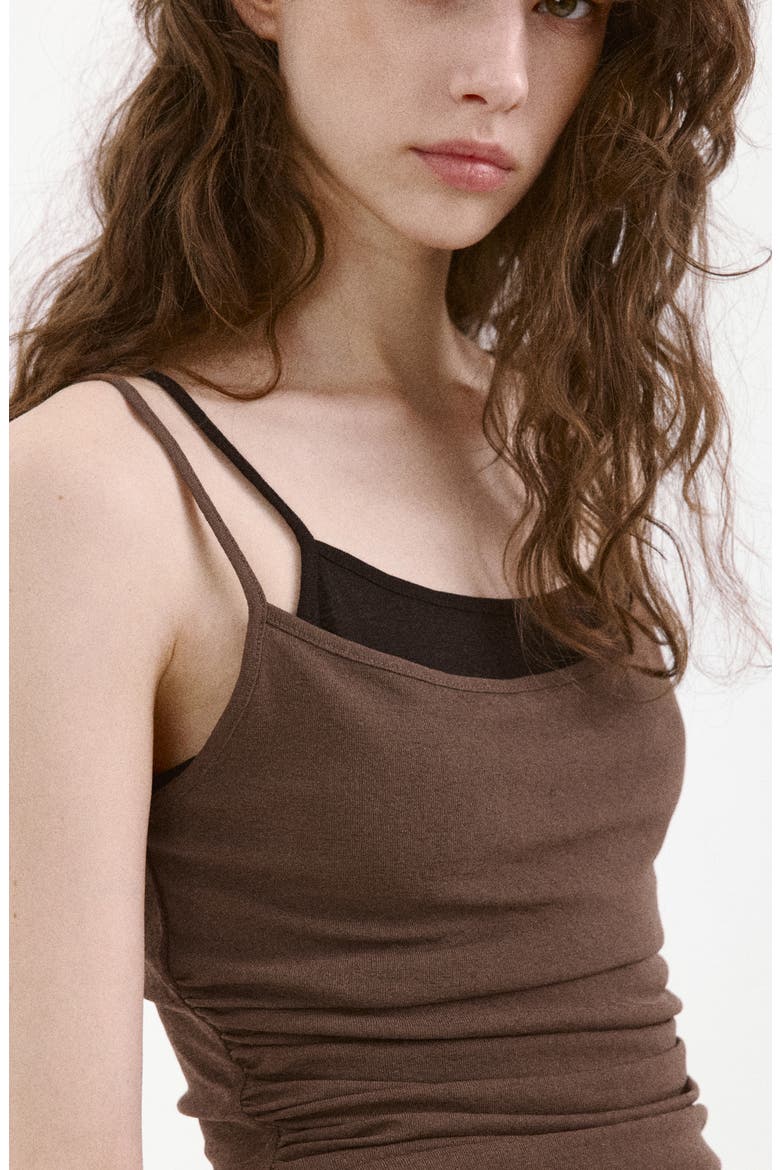 Double-Layered Draped Top, Alternate, color, BROWN