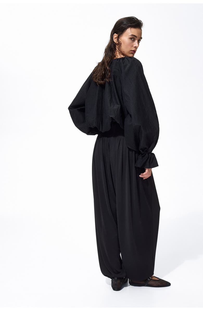 H&M Pleated Barrel-leg Trousers, Alternate, color, Black