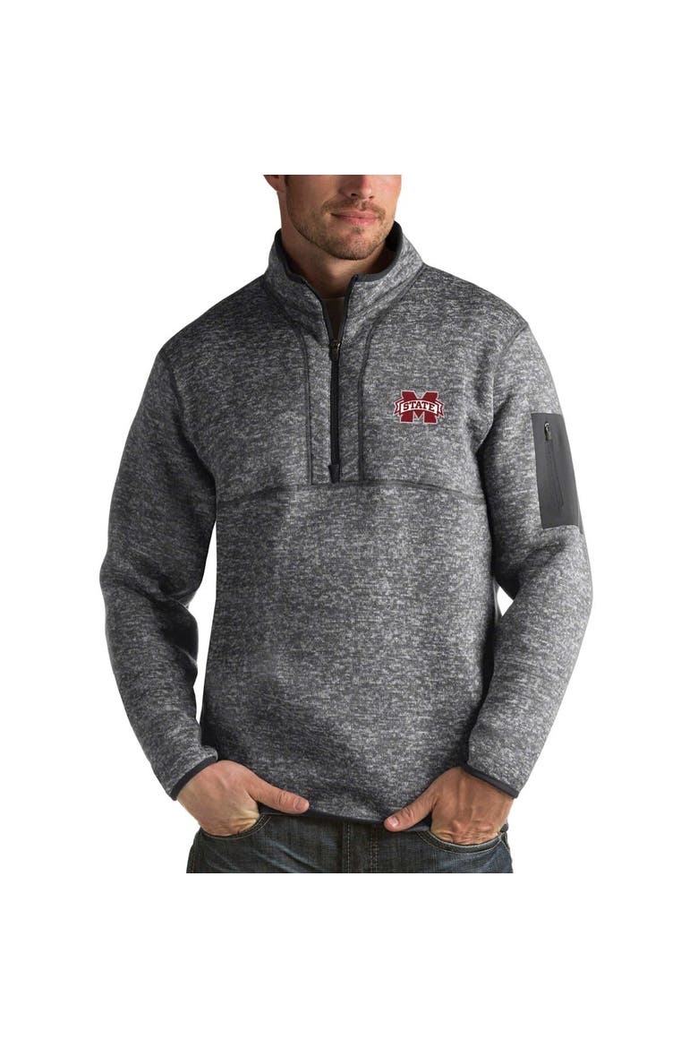 Men's Antigua Charcoal Mississippi State Bulldogs Fortune Half-Zip Sweatshirt, Main, color, Charcoal