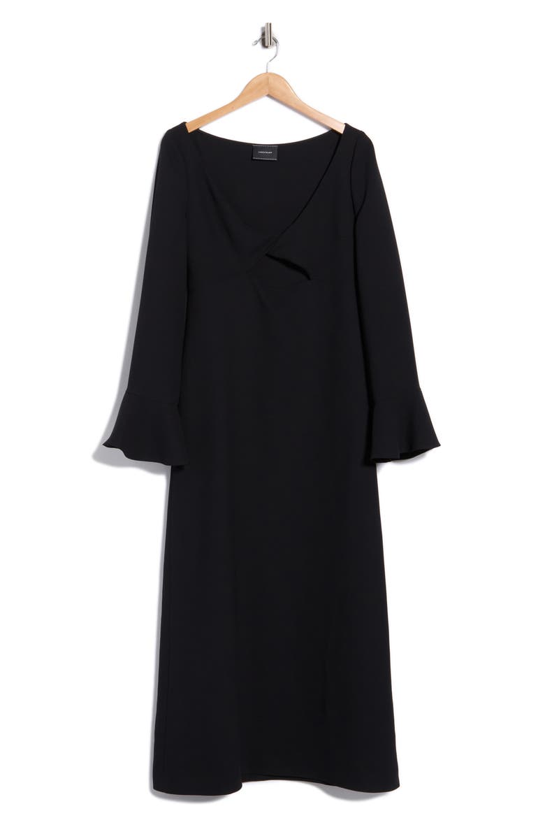 Twist Front Bell Cuff Dress, Main, color, BLACK